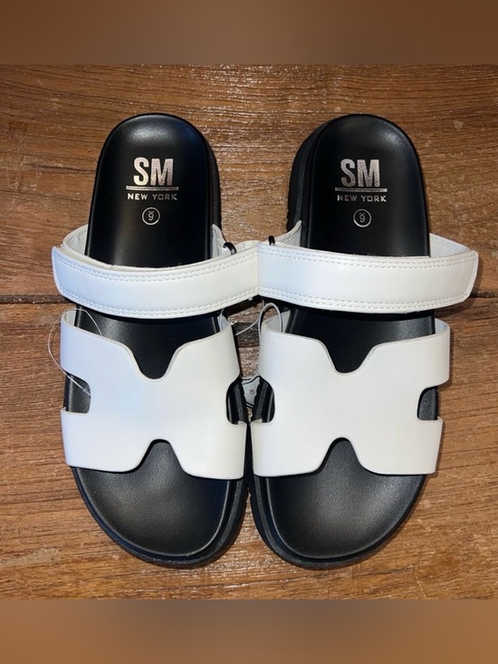 SM New York Shoes - SM New York Women Black Footbed White Upper Slide Sandals New